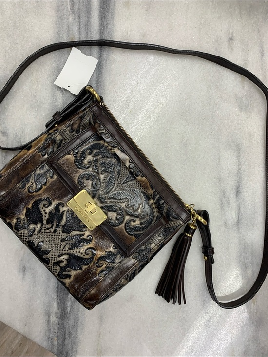Brahmin Handbags - Brahmin Brown and Black Embossed Leather Crossbody with Tassel